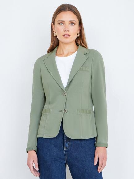 Yumi Stretch Cotton Blazer, Khaki, Khaki