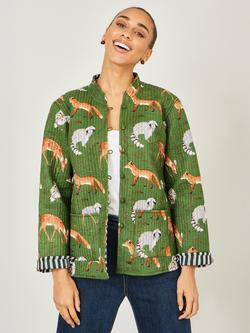 Yumi Fox Reversible Cotton Quilted Jacket, Green, Green
