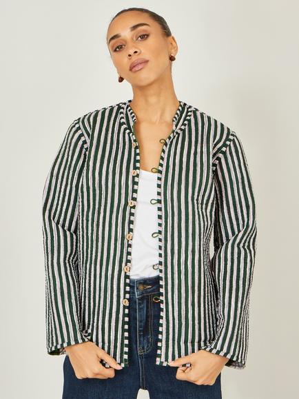 Yumi Fox Reversible Cotton Quilted Jacket, Green - view 2, Green
