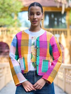 Yumi Check Stripe Reversible Quilted Jacket, Multi, Multi