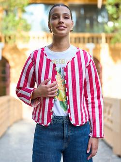 Yumi Check Stripe Reversible Quilted Jacket, Multi - view 2, Multi