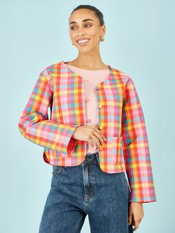 Yumi Check Stripe Reversible Quilted Jacket, Multi, Multi