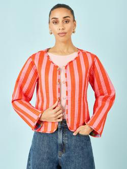 Yumi Check Stripe Reversible Quilted Jacket, Multi - view 2, Multi