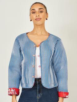 Yumi Boho Floral Stripe Reversible Quilted Jacket, Red - view 2, Red