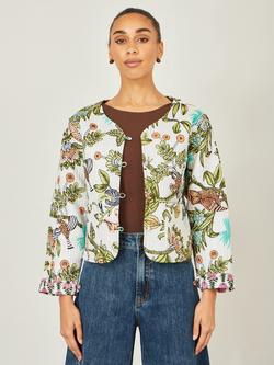 Yumi Botanical Reversible Cotton Quilted Jacket, White, White