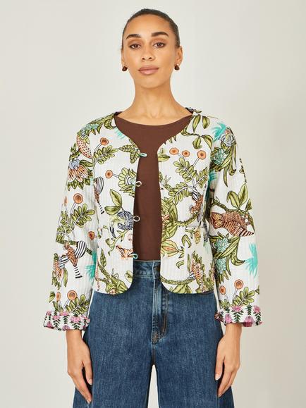 Yumi Botanical Reversible Cotton Quilted Jacket, White, White