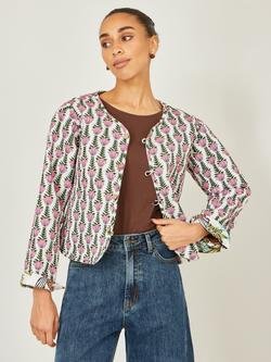 Yumi Botanical Reversible Cotton Quilted Jacket, White - view 2, White