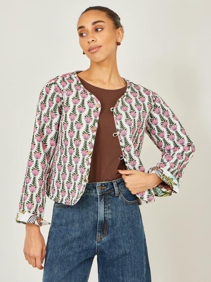 Yumi Botanical Reversible Cotton Quilted Jacket, White - view 2, White