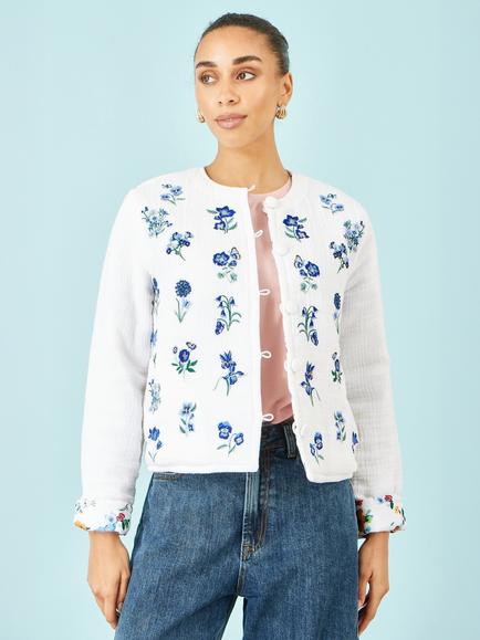 Yumi Embroidered Floral Reversible Jacket, White