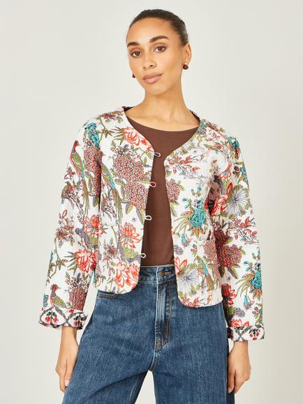 Yumi Peacock Reversible Cotton Quilted Jacket, White, White