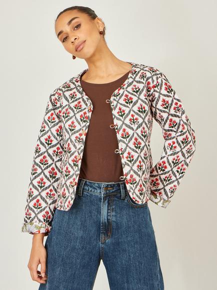 Yumi Peacock Reversible Cotton Quilted Jacket, White - view 2, White