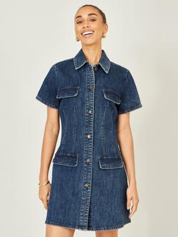 Yumi Denim Stretch Shirt Dress, Blue, Blue
