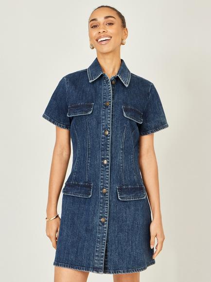 Yumi Denim Stretch Shirt Dress, Blue, Blue
