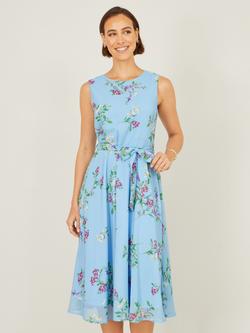 Yumi Tie Waist Floral Midi Dress, Blue, Blue