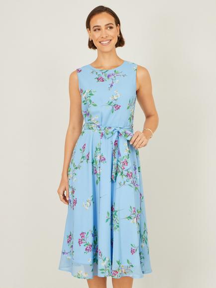 Yumi Floral Print Midi Skater Dress, Blue