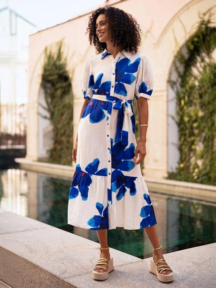 Yumi Scatter Floral Shirt Dress, Blue