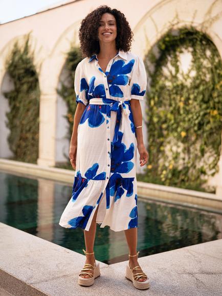 Yumi Scatter Floral Shirt Dress - view 2, Blue