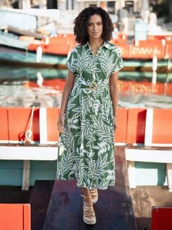 Yumi Leaf Print Midi Shirt Dress, Green, Green