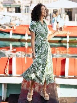 Yumi Leaf Print Midi Shirt Dress, Green - view 2, Green
