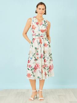 Yumi Floral Print Mesh Stretch Midi Dress, Ivory - view 2, Ivory