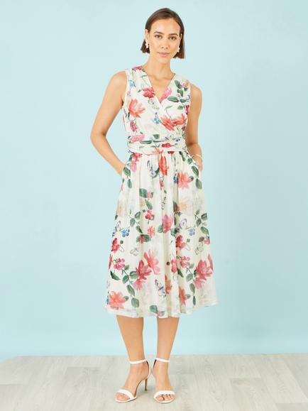 Yumi Blurred Floral Midi Dress - view 2, Ivory