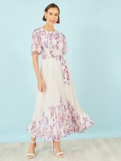 Yumi Floral Mirror Pleated Midi Dress, White - view 2, White