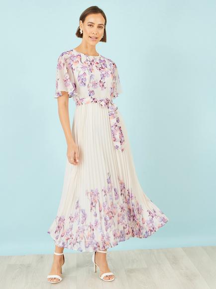 Yumi Floral Mirror Pleated Midi Dress, White - view 2, White