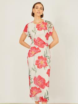 Yumi Poppy Print Midi Mesh Dress, Ivory, Ivory