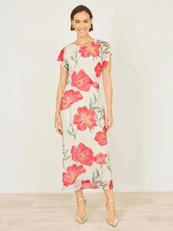 Yumi Poppy Print Midi Mesh Dress, Ivory - view 2, Ivory