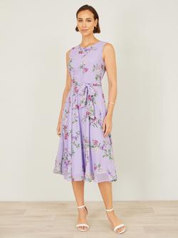 Yumi Floral Print Midi Skater Dress, Lilac - view 2, Lilac
