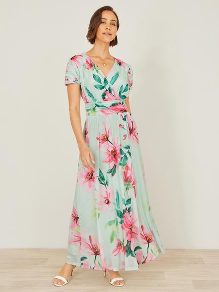 Yumi Floral Mesh Maxi Dress, Mint Green