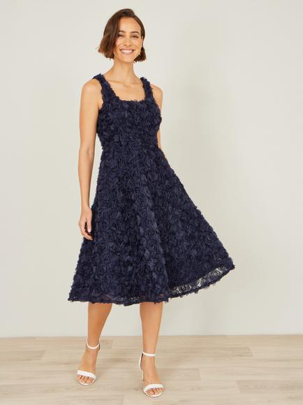 Yumi Applique Floral Dress - view 2, Navy