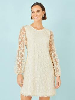 Yumi Floral Applique Long Sleeve Dress, Ivory, Ivory