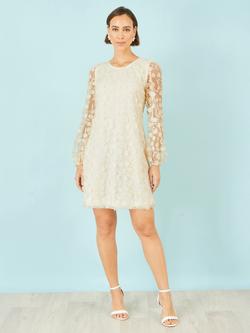 Yumi Floral Applique Long Sleeve Dress, Ivory - view 2, Ivory