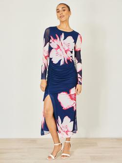 Yumi Floral Mesh Sleeves Maxi Dress, Navy, Navy