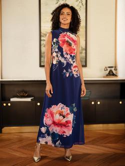 Yumi Halterneck Floral Maxi Dress - view 2, Navy