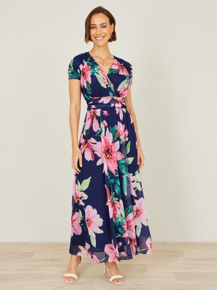 Yumi Floral Mesh Maxi Dress, Navy