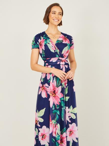 Yumi Floral Mesh Maxi Dress - view 2, Navy