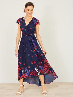 Yumi Mirror Floral Wrap Dress, Navy - view 2, Navy