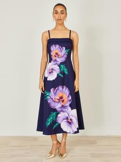 Yumi Pansy Strappy Midi Dress, Navy - view 2, Navy
