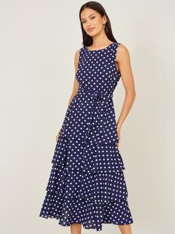 Yumi  Spot Tiered Midi Dress, Navy, Navy