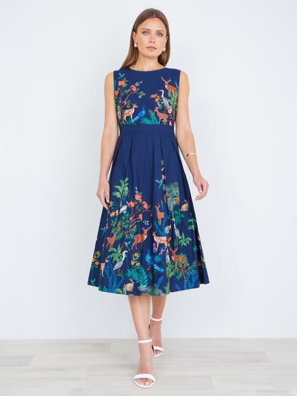 Yumi Woodland Sleeveless Midi Dress, Navy - view 2, Navy