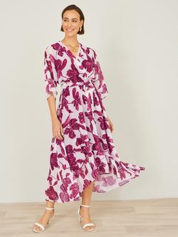 Yumi Floral Kimono Dip Hem Dress, Pink, Pink