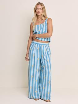 Nobody's Child Elizabeth Scarlett Jerrow Linen Rich Stripe Sun Trousers, Blue, Blue