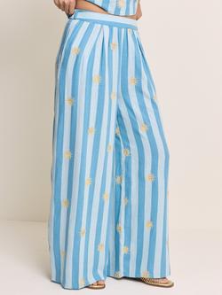 Nobody's Child Elizabeth Scarlett Jerrow Linen Rich Stripe Sun Trousers, Blue - view 2, Blue