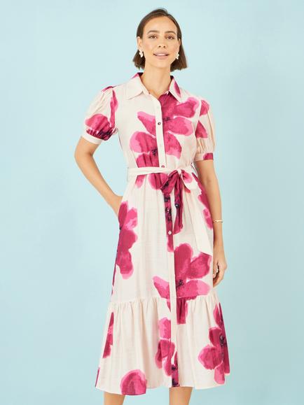 Yumi Scatter Floral Shirt Dress, Pink