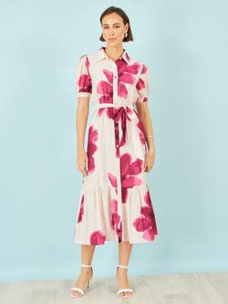 Yumi Scatter Floral Shirt Dress, Pink - view 2, Pink