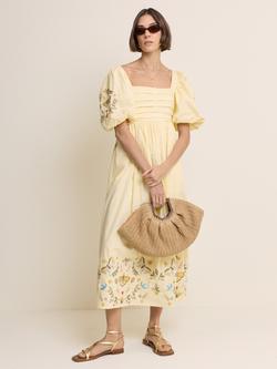 Nobody's Child Elizabeth Scarlett Nova Embroidered Midi Dress, Yellow, Yellow