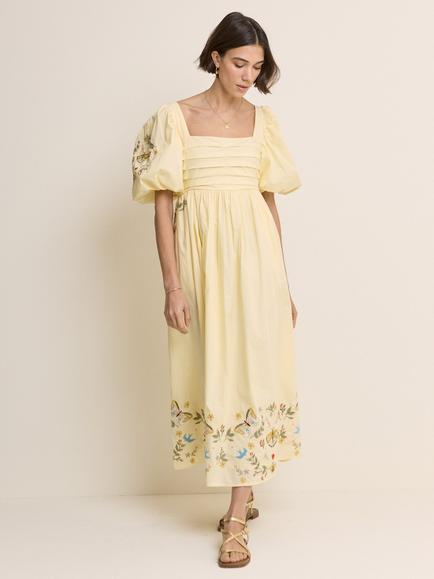 Nobody's Child Elizabeth Scarlett Nova Embroidered Midi Dress, Yellow - view 2, Yellow