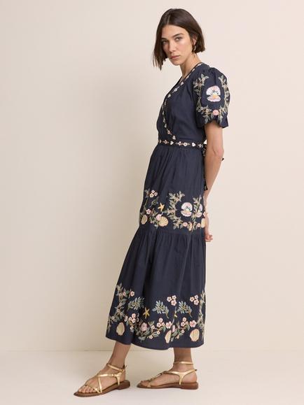 Nobody's Child Elizabeth Scarlett Jayden Embroidered Midi Dress, Navy - view 2, Navy